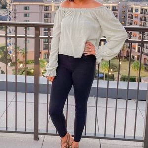 Boutique off the shoulder green and gold top